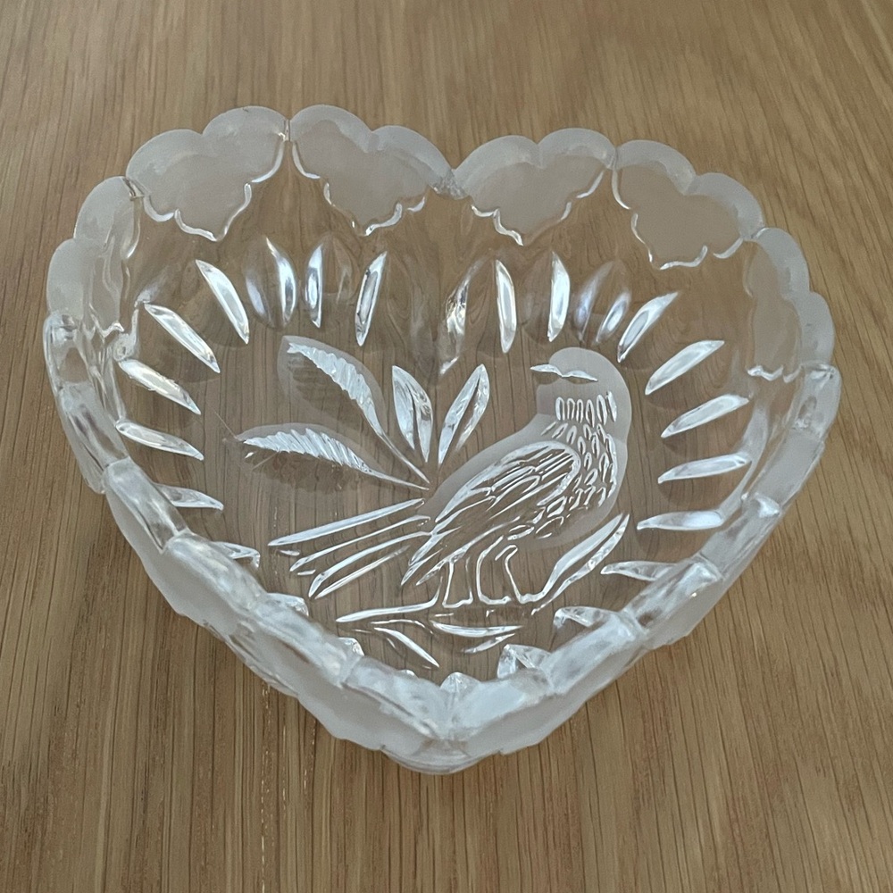 Vintage Hofbauer Byrdes Crystal Heart-Shaped Bird Trinket or Candy Dish